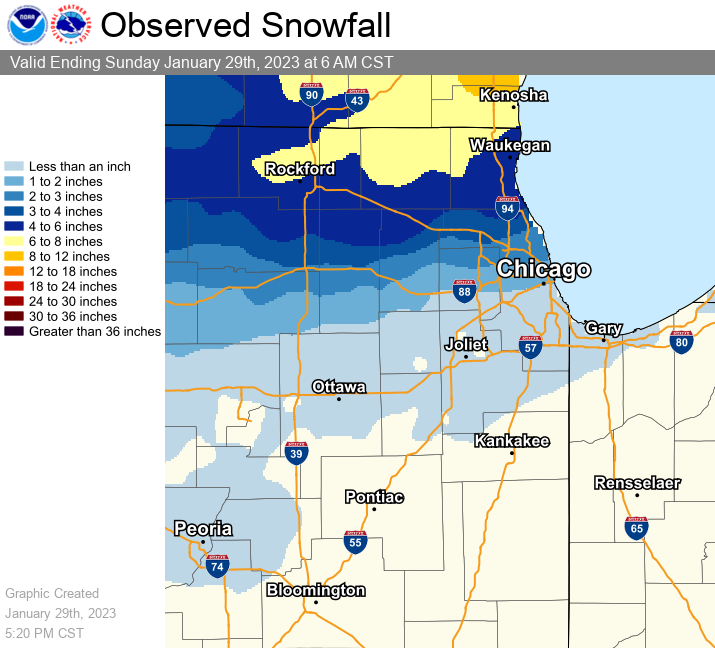 January 2829, 2023 Heavy Snowfall in Far Northern Illinois; Nighttime Freezing Rain Elsewhere